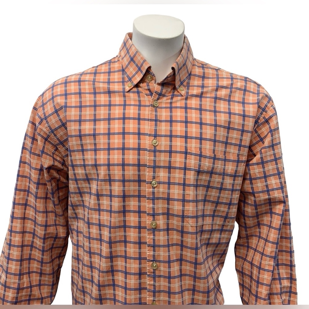Orvis Orange Blue White Oxford Button Down Cotton Long Sleeve Shirt XL X-Large - Picture 4 of 8